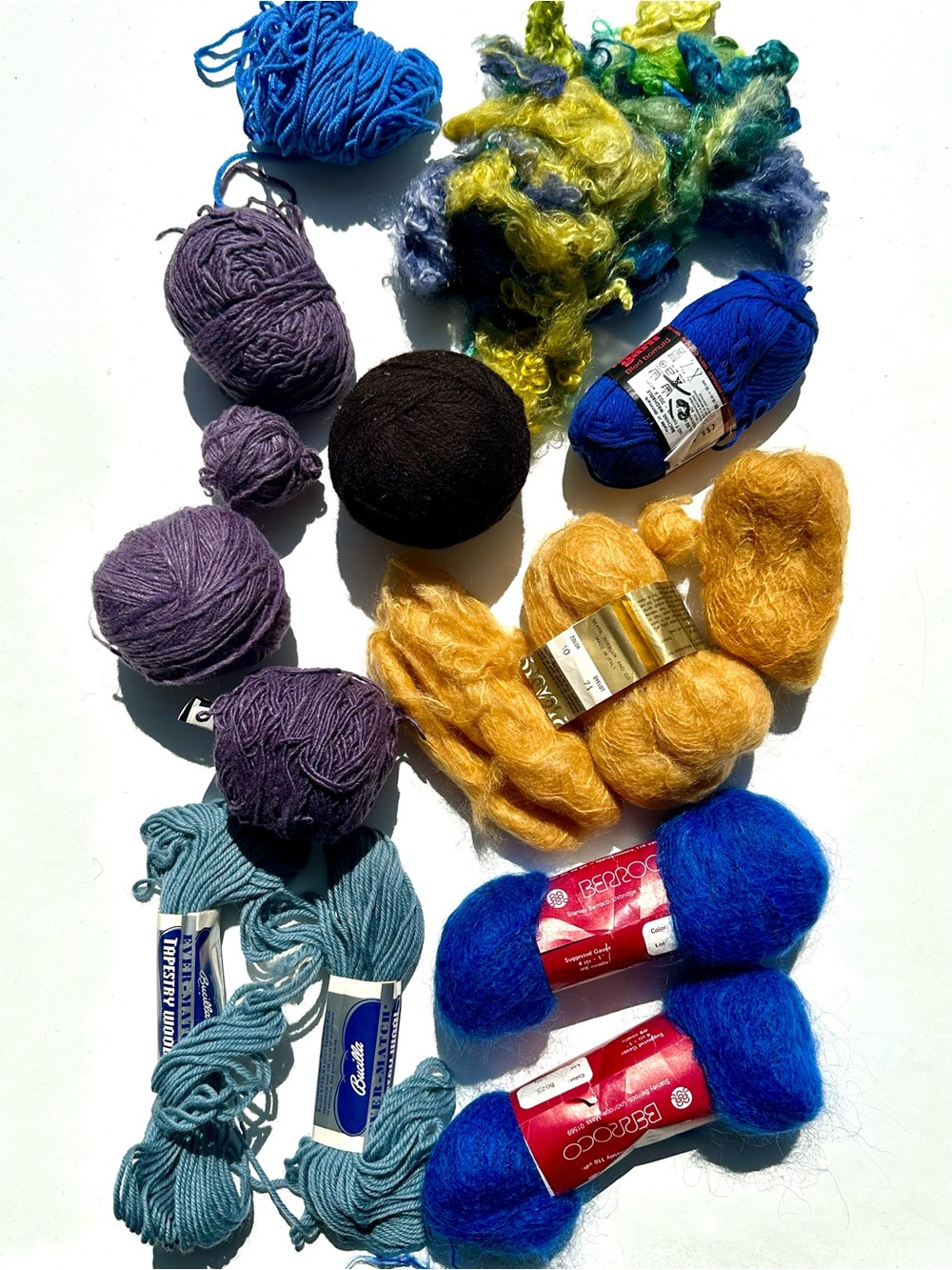 Lot of Mohair, Wool, Silk-Cashmere, Cotton Yarn Blue Purple Mustard Green Brown